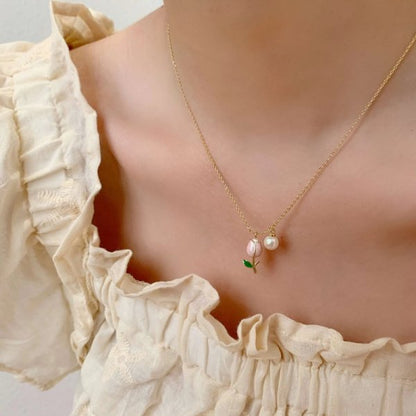 Exquisite Cherry Blossoms Flower Necklace For Women Crystal Zircon Rose Heart Butterfly Clavicle Chain Wedding Romantic Jewelry