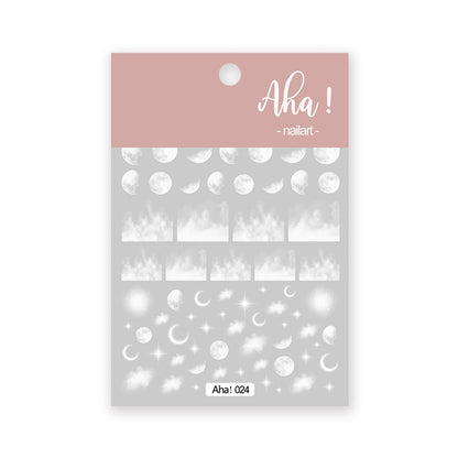 1Sheet Korean White Cloud Blue Nail Art Sticker 3D Star Moon Decal Pure Twilight Self-adhesive Manicure Slider Accessories RE#53