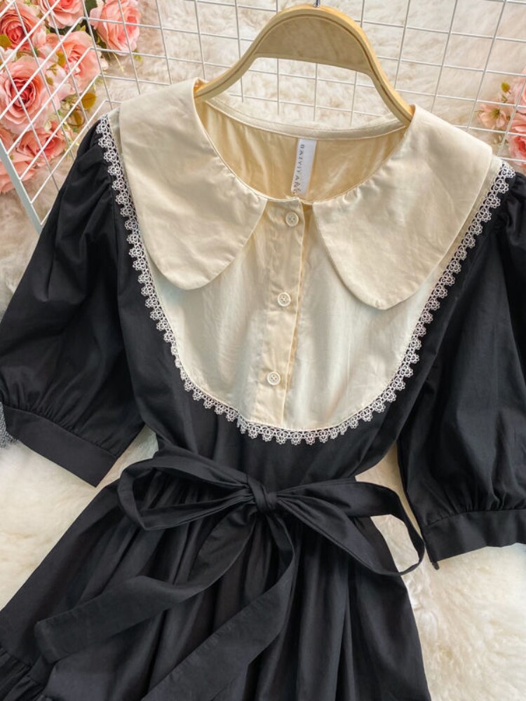 HOUZHOU Women Lolita Dress Kawaii Elegant Vintage Dresses Summer Sweet Cute Puff Sleeve Preppy Style Sundress Fashion Robe