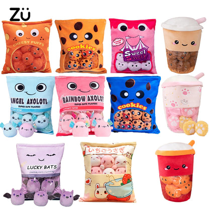 Bag of Snacks Plush Pillow Cookies Puffs Plushie Toy Kids Child Birthday Christmas Gift Stuffed Animal Koala Axolotl Hug Pillow