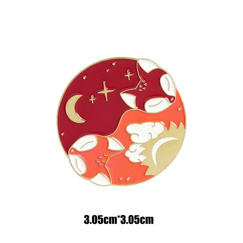 Little Fox Combination Metal Enamel Brooch Japanese Cartoon Cute Nine-tailed Fox Small Animal Badge Pin Jewelry Men Women Gifts