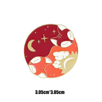 Little Fox Combination Metal Enamel Brooch Japanese Cartoon Cute Nine-tailed Fox Small Animal Badge Pin Jewelry Men Women Gifts