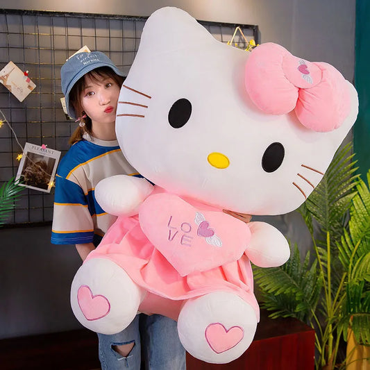 55cm Sanrio Anime Kawaii Hello Kitty Plush Toy Pink Bowknot Dress Peluche Doll Cute Decorate Pillow Children Birthday Xmas Gifts