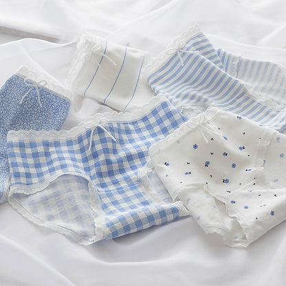 5Pcs/Set Soft Cotton Panties For Women Cute Girls Briefs Female Mid Waist Underwear Intimates Underpants Lingerie Shorts