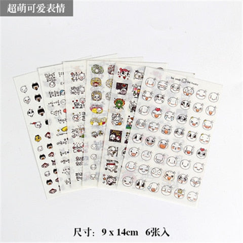 6pcs/lot  Waterproof Cartoon Cute Transparent Diy Decoration Stickers Korea Hand Account Stickers Kawaii Plastic Cup Stickers