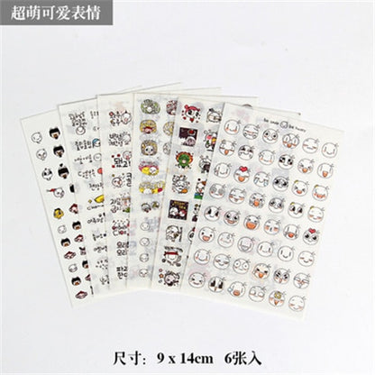 6pcs/lot  Waterproof Cartoon Cute Transparent Diy Decoration Stickers Korea Hand Account Stickers Kawaii Plastic Cup Stickers