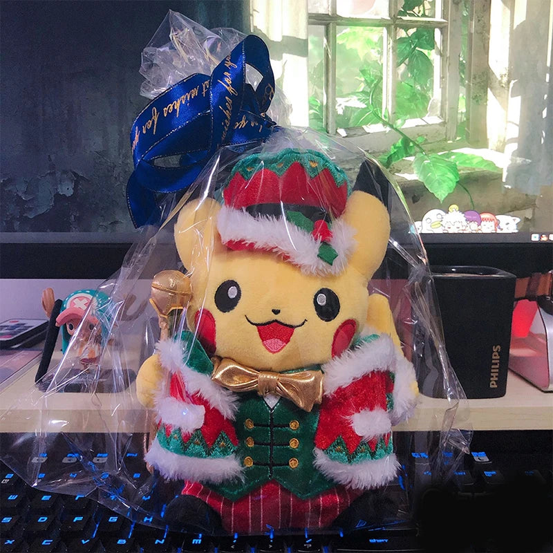 25cm Pokemon Limited Edition Warm Christmas Gift Bell Elk Fire Dragon Anime Pikachu Plush Doll Plush child Toy Holiday Souvenirs