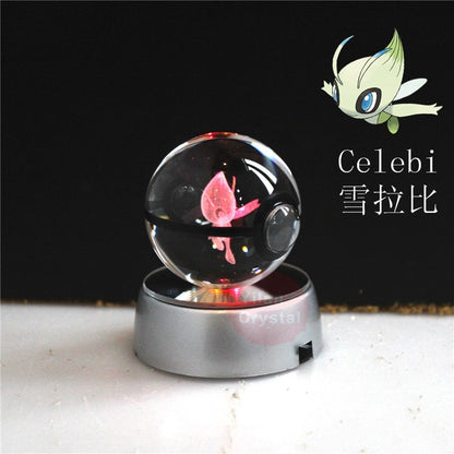 Pokémon Crystal Poké Ball: Pikachu Charizard Eevee Mew Mewtwo Bulbasaur Squirtle Jolteon Charmander Snorlax Dragonite LED Night Light Base Display Model Gift