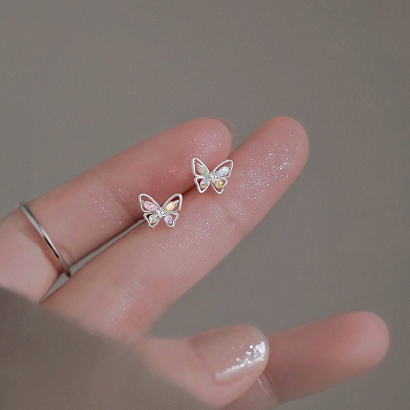Simple Piercing Stud Earrings for Women Star Moon Zircon 925 Silver Needles Tragus Cartilage Asymmetry Pendiente Plata Jewelry