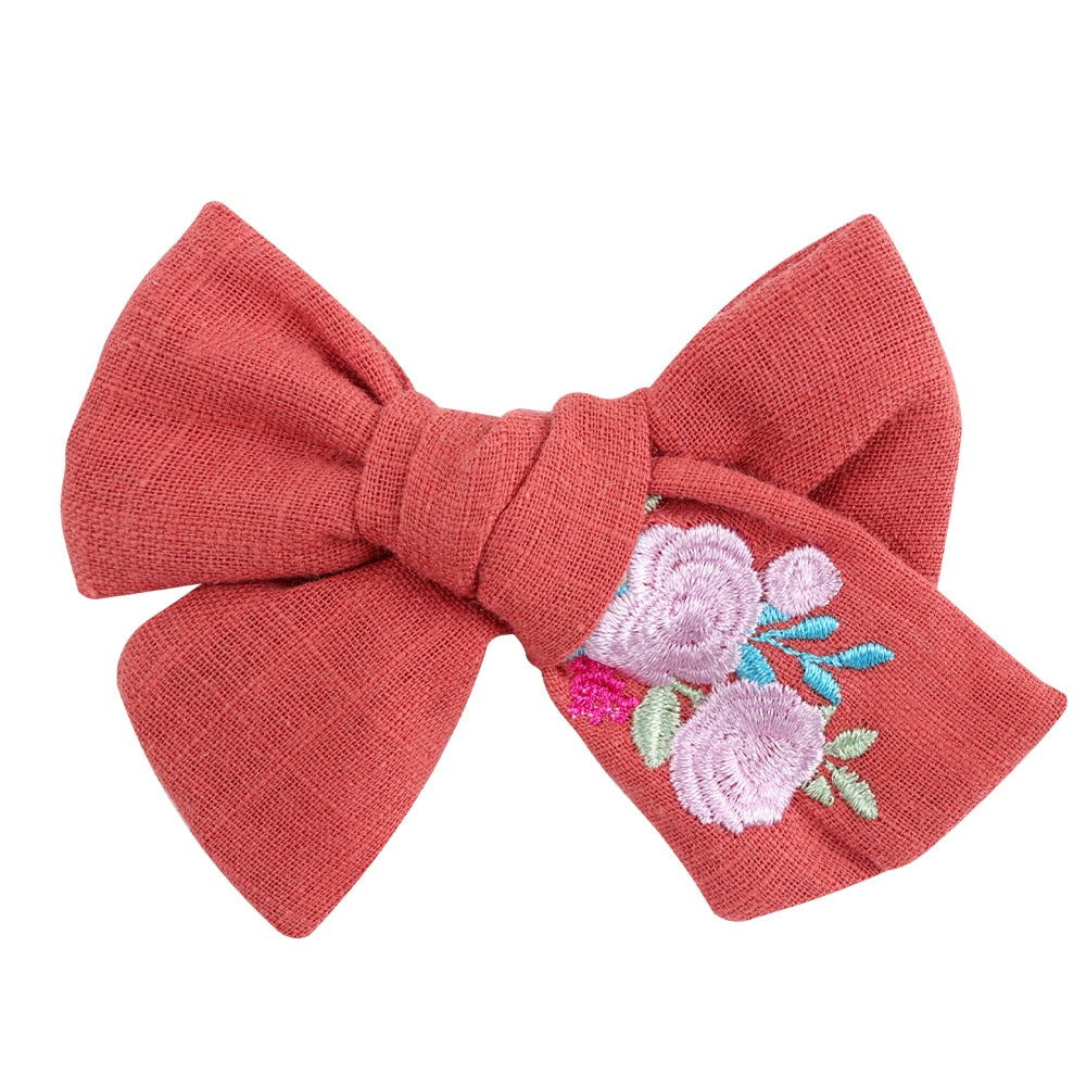 Fashion Embroidery Bows Hair Clips Solid Hairpins For Girls Handmade Ribbon Barrettes Kids Butterfly Hair Pin Korean Headwear