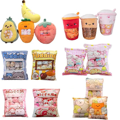 Cuddly Plush Pillow Plushie Bag Pudding Balls Sanrio Stuffed Animal Toys Cat Totoro Bunny Sumikko Gurashi Penguin Kirby Avocado Banana Sleeping Bed Cushion Gift