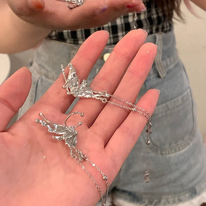 Y2K Fairy Butterfly Tassel Ear Clips Angel Ear Bone Clip Earring Elf Female No Ear Hole Ear Cuff Hanging Earring Fashion Jewelry
