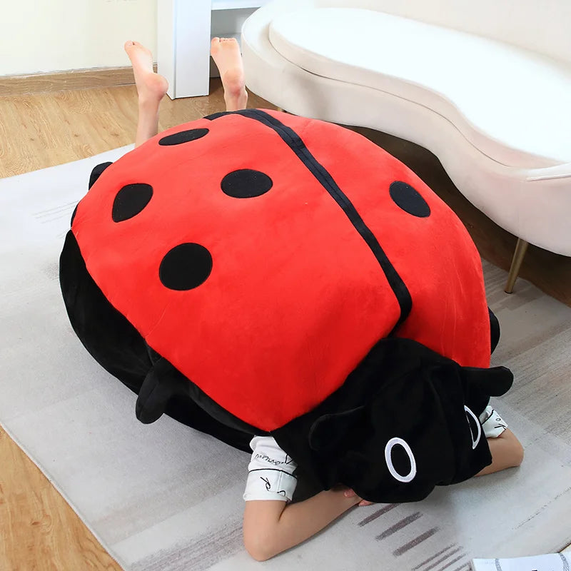 Wearable Lady Bug Plush Toy Sleeping Bag Stuffed Animal Plushie Pillow Shell Funny Party Cosplay Soft Sofa Bed Pillow Cushion Fun Gift