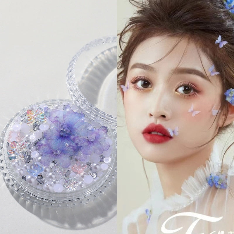 1Box Eyes Face Makeup Facial Decoration Patch Butterfly Diamond Pearl Adhesive Rhinestone Glitter Sequin DIY Nail Art Decoration