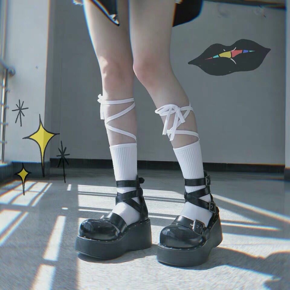 Jk Tie Lace Fishnet Stockings Irregular Split-toe Calf Socks Women's Middle Tube Socks Straps Summer Long Japanese Socks