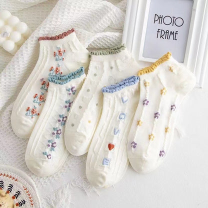 1pair/Cute Summer Women Short Socks Boat Chaussette Femme Cotton Ankle Lace Mujer Sock Female Mesh Breathable Calcetines