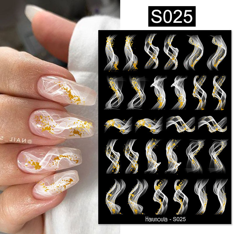 Harunouta Simple Flowers 3D Nail Stickers Gold Heart French Tip Lines Leopard Print Design Adhesive Sliders Manicure Nail Decals