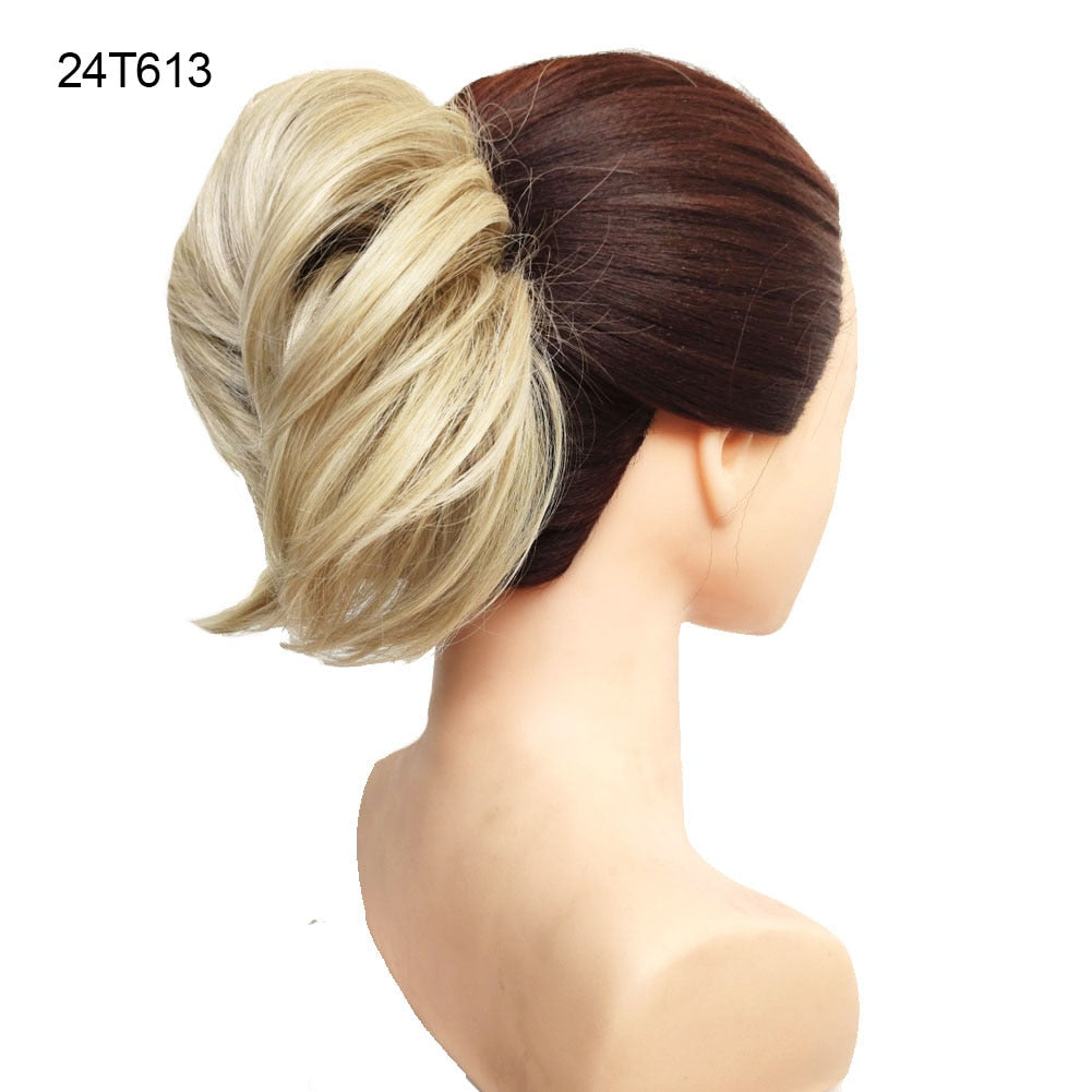 Jeedou Messy Bun Chignon Donut Hair Pad Elastic Hair Rope Rubber Band Synthetic Hairpiece Black Gary Brown Color