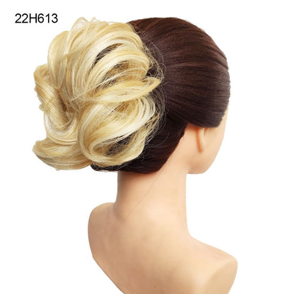 Jeedou Messy Bun Chignon Donut Hair Pad Elastic Hair Rope Rubber Band Synthetic Hairpiece Black Gary Brown Color