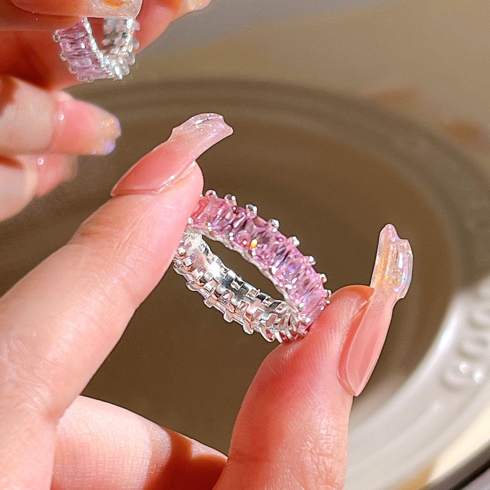 Pink Crystal Heart Bowknot Rings For Women Girls Y2k Kpop Sweet Cool Open Finger Rings Party Fashion Jewelry Gifts New