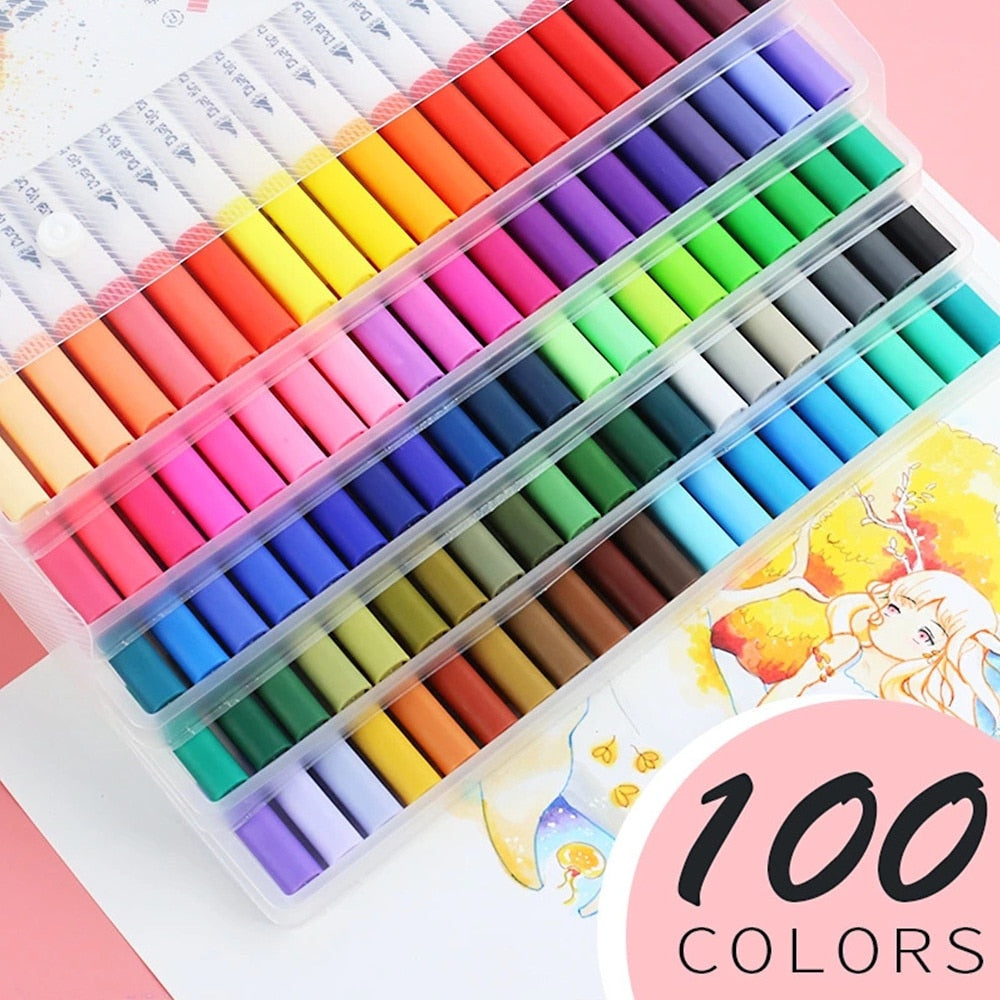 Vibrant Colors 168pcs Marker Set Double Ended Pens for Artists - Manga Drawing School Art Supplies