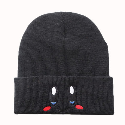 Kirby Winter Cute Smiley Eye Embroidered Knit Cap Stretch Cartoon Beanie Women's Preppy Hood Hipster  Student Warm Headwear