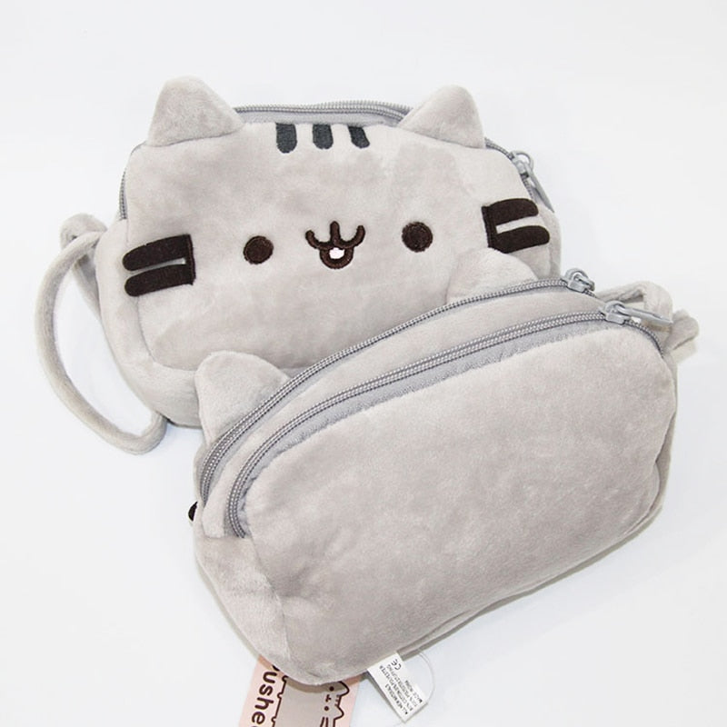 Pusheen Plush Pencil Case Bag Kawaii Kitty Cat Two Layers Cute Cartoon Korean Stationery Cosmetics Kitten Pencil Pouch School Office Supplies