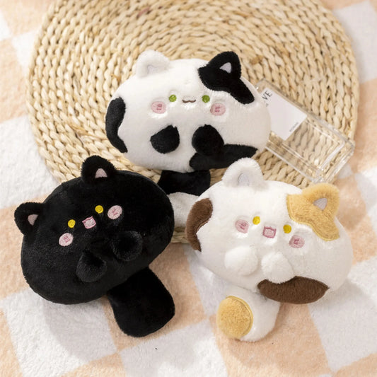 Kawaii Small Black Cat Plush Doll Cartoon Stuffed 3 Colors Kitty Plushie Girl's Bag Keychain Pendant Toys