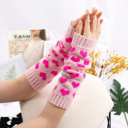 Women Fingerless Gloves JK Arm Warmers Cute Long Glove Winter Gothic Lolita Arm Sleeve Girls Y2k Love Heart Black Classic Mitten