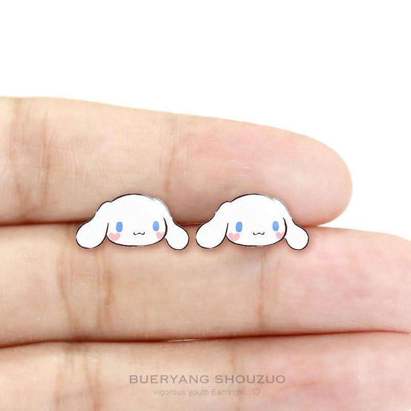 Kawaii Cinnamoroll Sanrio Ear Stud Cute Beauty Plastic Stud Earrings Trendy Fashion Jewelry Earrings Girls Gift