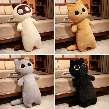 Black Cat Plush Pillow 65cm Big Eyes Cute Kawaii Giant Cat Huge Long Doll Stuffed Animal Plushie Toy Standing Fluffy Cuddly Cartoon Sleeping Leg Support Huggable Gift