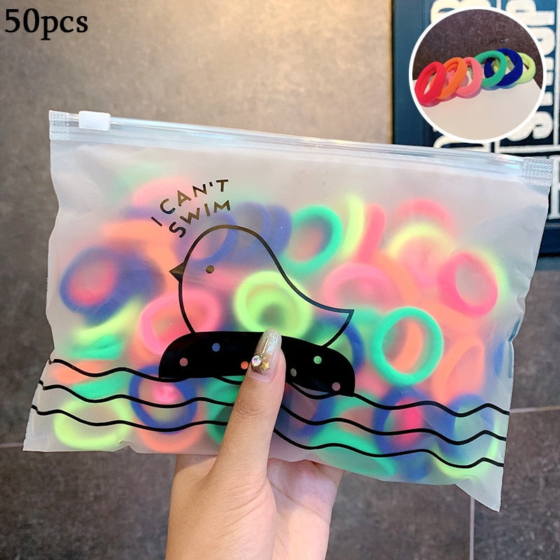20/50Pcs/Set Girls Colorful Nylon Small Elastic Hair Bands Kids Cute Bow Hair Bands Ponytail Holder Headband Hair Accessories