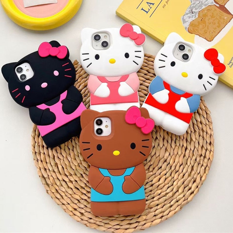 Sanrio Hello Kitty 3D Stereoscopic Phone Case For IPhone 14 13 12 11 Pro Max Mini XR XS  7 8 Plus S Silicone Soft Back Cover Y2K