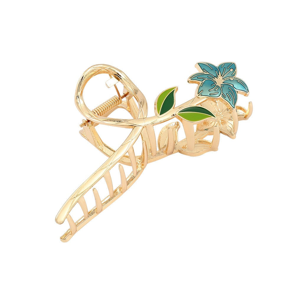 New Korean Vintage Flowers Large Metal Hair Claw Clip Ponytail Women Butterfly Shark Alloy Hair Claw Barrette Hair Accessories