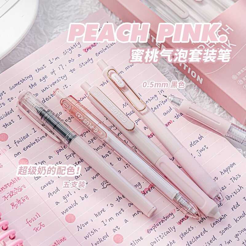 5pcs/set Ins Simplicity Gel Pen Korean Solid Color 0.5MM Black Cute Pens Lovely Stationery Pens School Student/Office Supplies