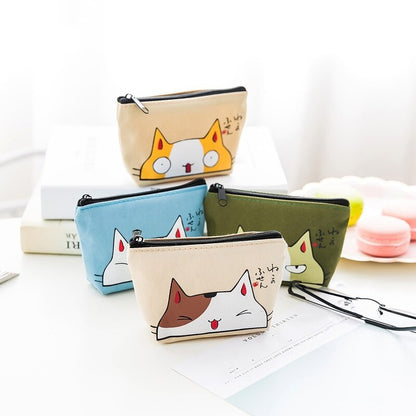 Canvas Cotton Coin Bag Pure Zipper Cartoon Cute Cat Coin Key Bag Money Pocket Women Men Coin Purse Small Wallet Kid