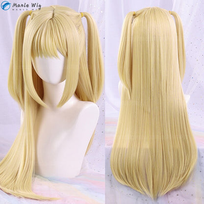 Anime Death Note MisaMisa Cosplay Wig Long Yellow Double Tail Misa Amane Heat Resistant Hair Woman Party Wigs + Free Wig Cap