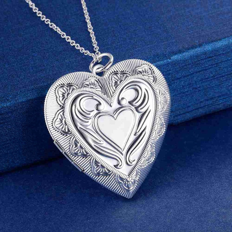 925hot sale Silver color Photo Frame Pendant Necklace Snake Chain For Woman Charm Wedding Fashion Jewelry ColorLN072