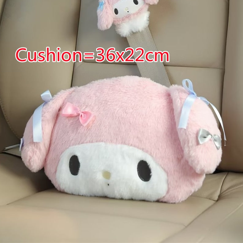 TAKARA TOMY Cute My Melody Car Seat Headrest Seat Belt Cover Kawaii Soft Comfortable Back Cushion Pillow Blanket Xmas Gifts