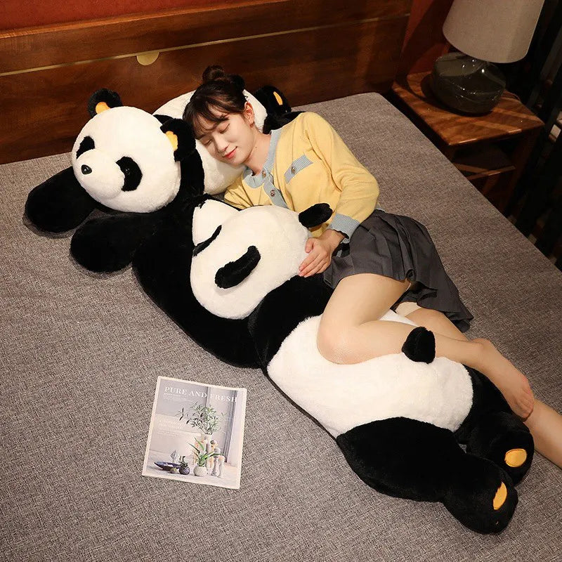 120CM Cute Giant Long Panda Bear Plush Lie Prone Posture Stuffed Animal Doll Toy Pillow Cartoon Kawaii Dolls Girls Kids Gifts