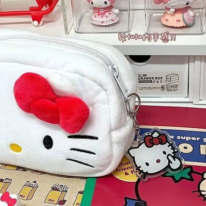 Hello Kitty Plush Storage Bag Sanrio Makeup Bag Pencil Case Cartoon Student Stationery Bag Girl Makeup Bag Birthday Gift