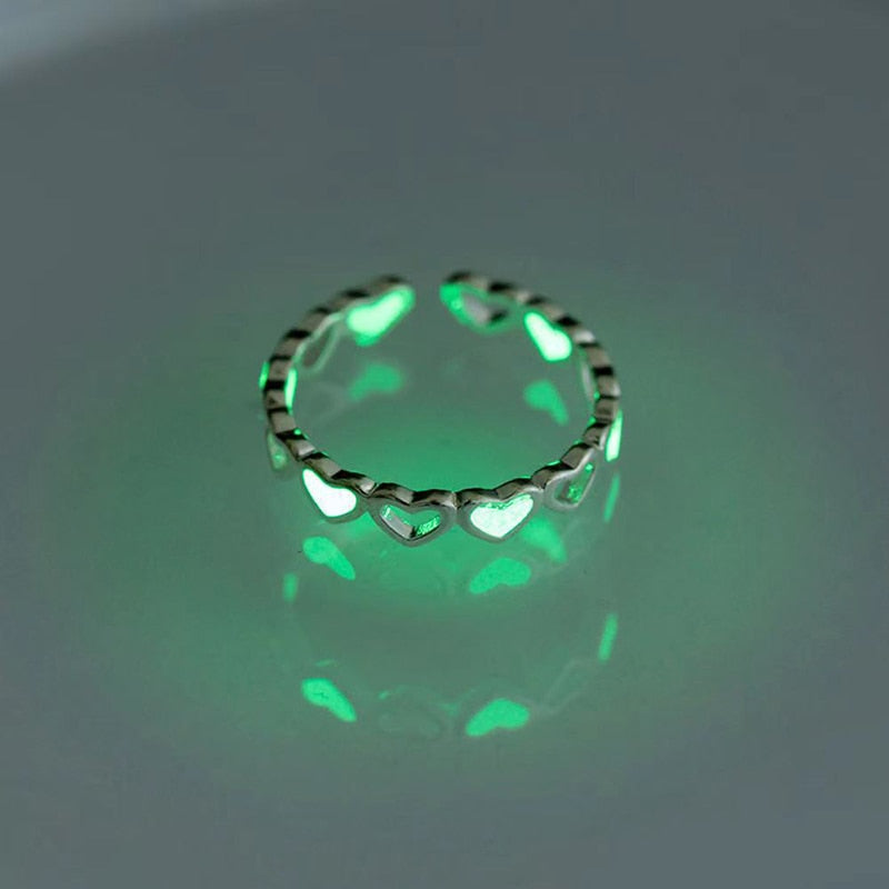 Luminous Love Heart Finger Ring Glow In Dark Fashion Adjustable Couples Rings Silver Color Pink Blue Light Jewelry Lover Gift