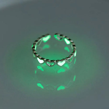 Luminous Love Heart Finger Ring Glow In Dark Fashion Adjustable Couples Rings Silver Color Pink Blue Light Jewelry Lover Gift