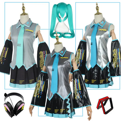 Anime Miku Cosplay Female Outfits Costume Japan Midi Dress Miku Wig Female Halloween Women's Girl's Cloth Costume