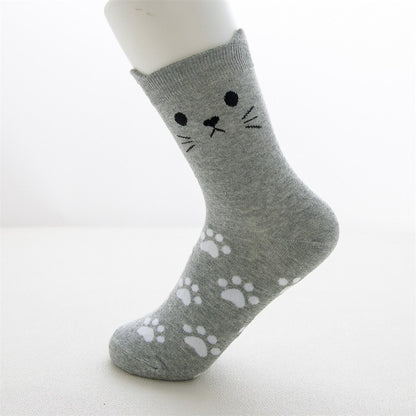 New Casual Harajuku Socks Women Cat Prints Cartoon Animals Cat Pattern Striped Cotton Socks Femme Floor Meias Socks Kawaii