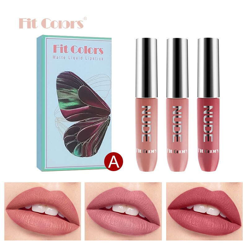 New 3pcs/set Liquid Lipstick Waterproof Long Lasting Cosmetic Black Blue Purple Green Matte Lip Gloss Nude Lip Tint Stain Makeup