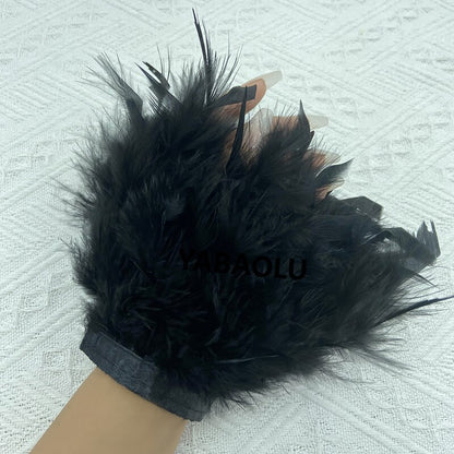 Women Natural Fur Feather Cuffs Snap On Bracelet Arm Cuff Shirts Sleeves For Women Real Ostrich Feather  Anklet Wrist Cuff