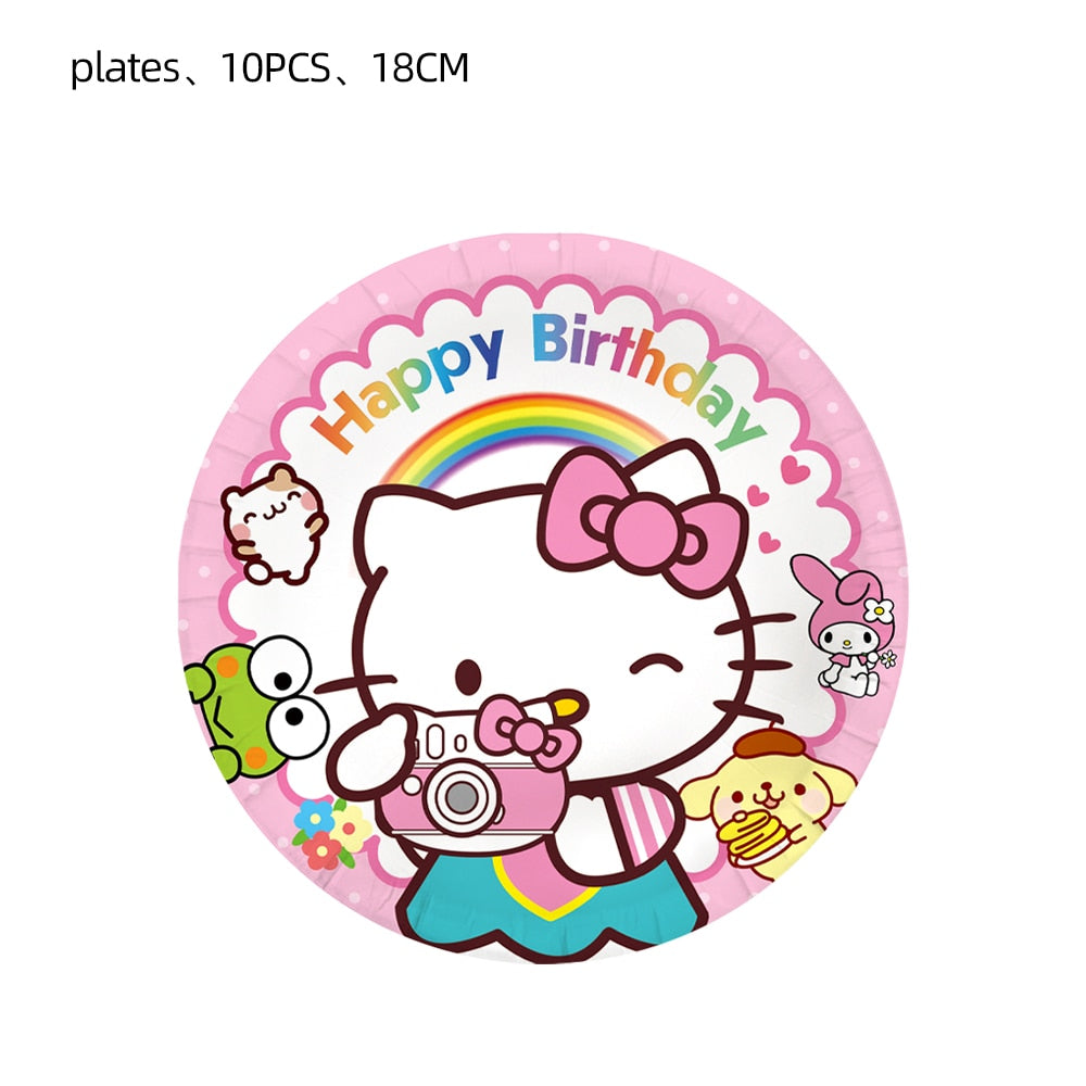 Hello Kitty Theme Baby Shower Girls Party Supplies Paper Cup Plate Tablecloth Kids Birthday Party Banner Wedding Decor Balloons