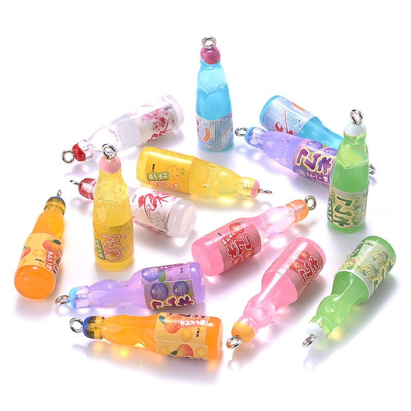 10Pcs Plastic Pop Cola Soda Drinks Beverages Charms Juice Alcohol Lemonade Bottle Resin Pendants for Jewelry Making Mini Crafts