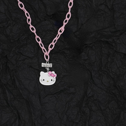 New Hello Kitty Pearl Necklace Cartoon Sanrio Anime KT Cat Luxury Y2k Sweet Clavicle Pendant Christmas Gift Girls Without Box